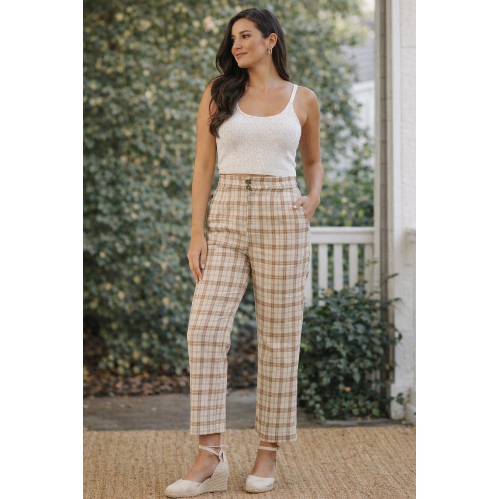 Restoration High Waist Plaid Straight Leg Trousers Women’s 14 Tailored Academia